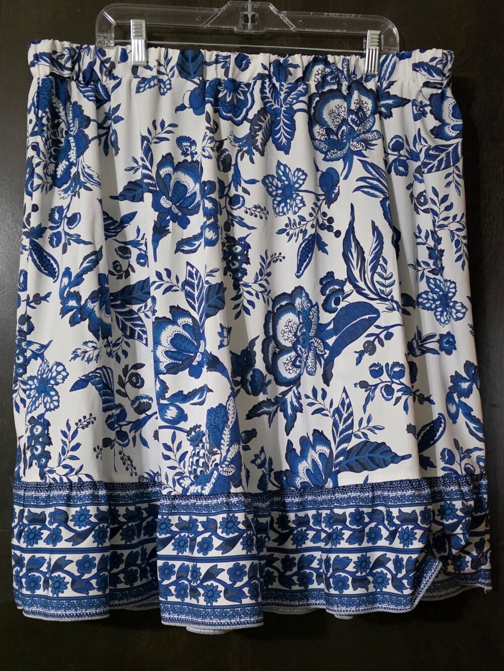 💢4For$20 Shein Pull-on White Blue Floral Print Women’s Midi  Circle Skirt Sz4XL